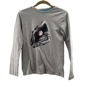 Spotted Zebra Gray Long Sleeve Shirt Baseball Glove Graphic Cotton Boys Size 12